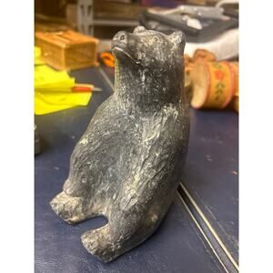 Vintage Inuit Carved Soapstone Bear Sculpture Ornament Figurine NUVUK CANADA